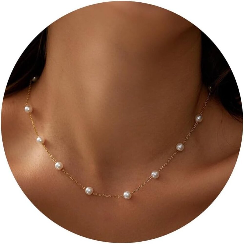 🆕 Women Gold Pearl Choker Necklace Trendy Chain Layered Birthday Jewelry Gifts
